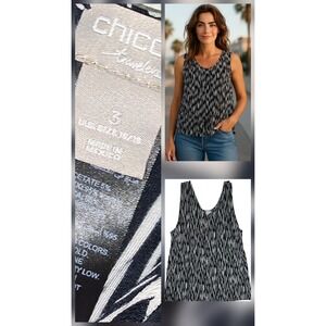 Chicos Travelers slinky Boxy‎ Tank Top Womens Size XLarge 3 Geometric Sleeveless